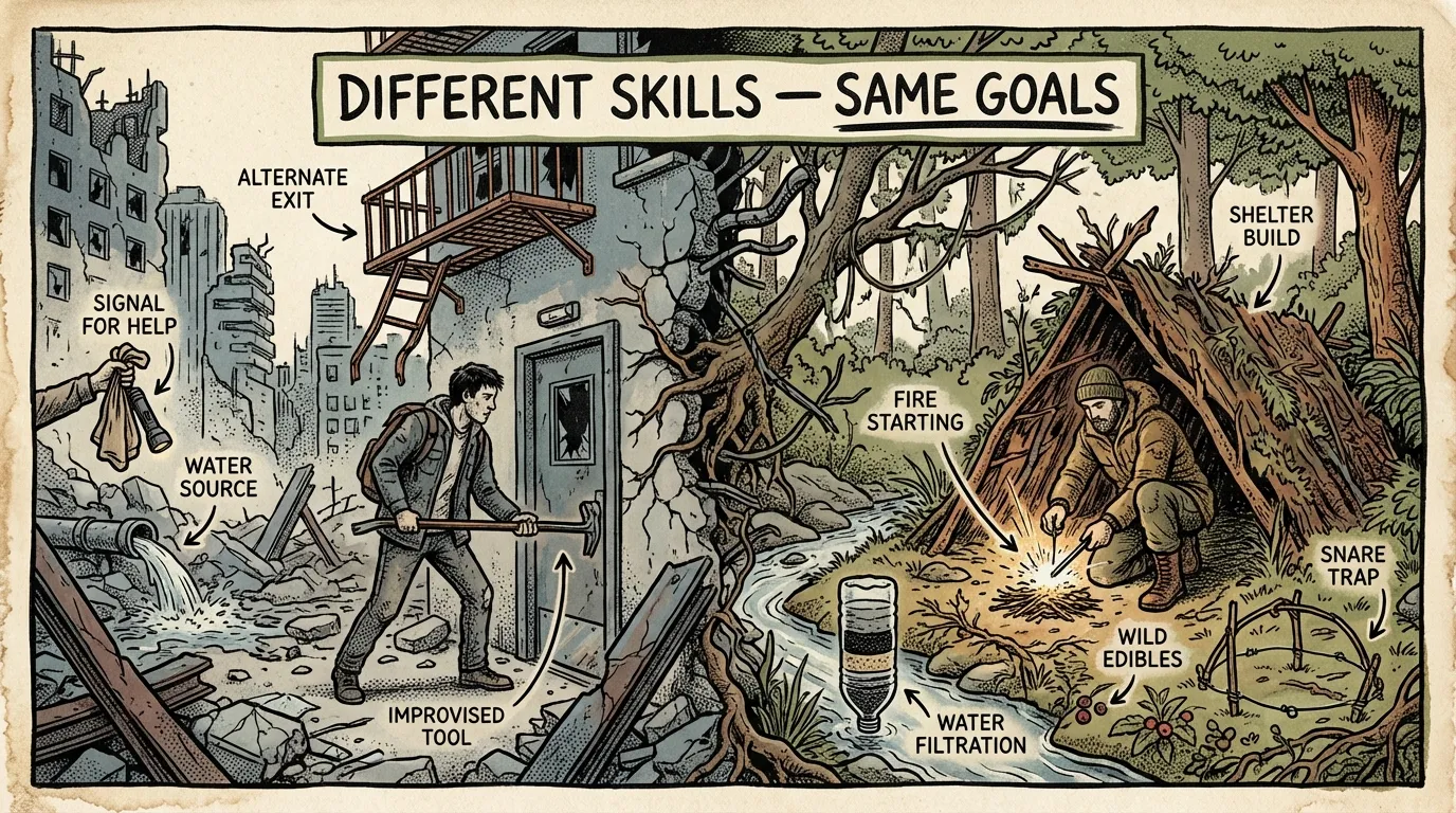 Urban vs. Wilderness Survival: Different Skills, Same Goals