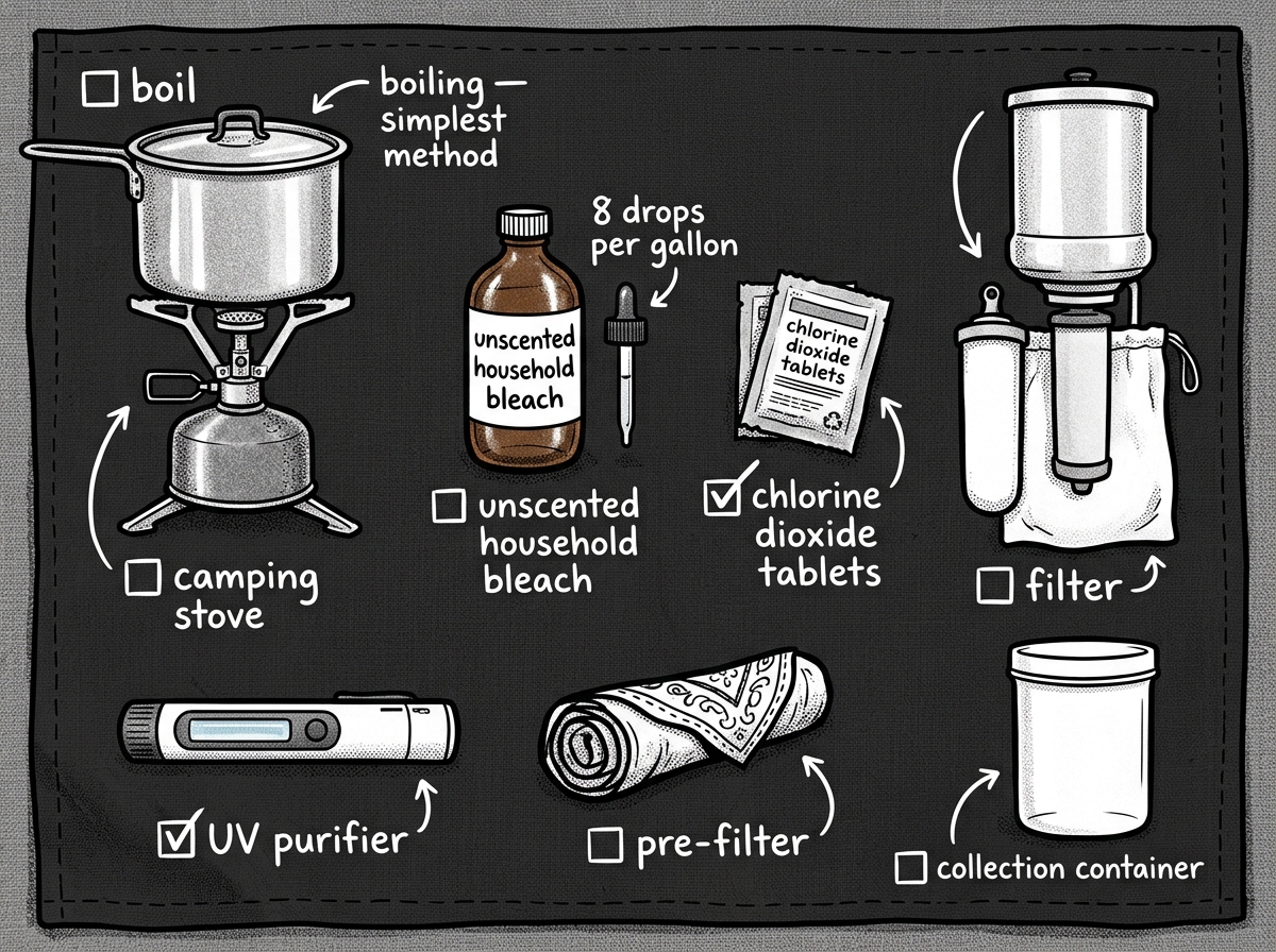 Essential backup water purification gear