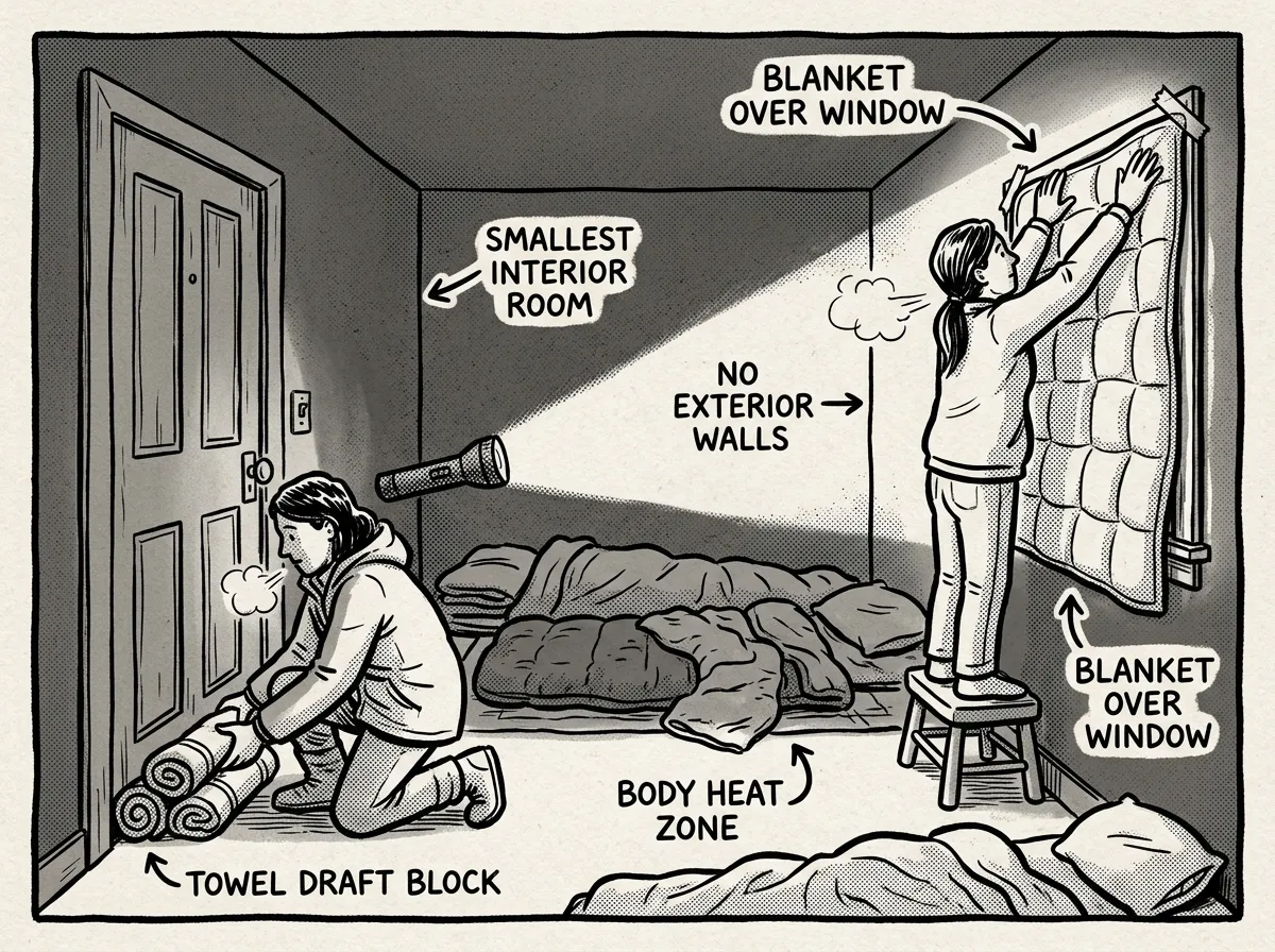 Sealing off an interior room to trap existing heat before temperatures plummet