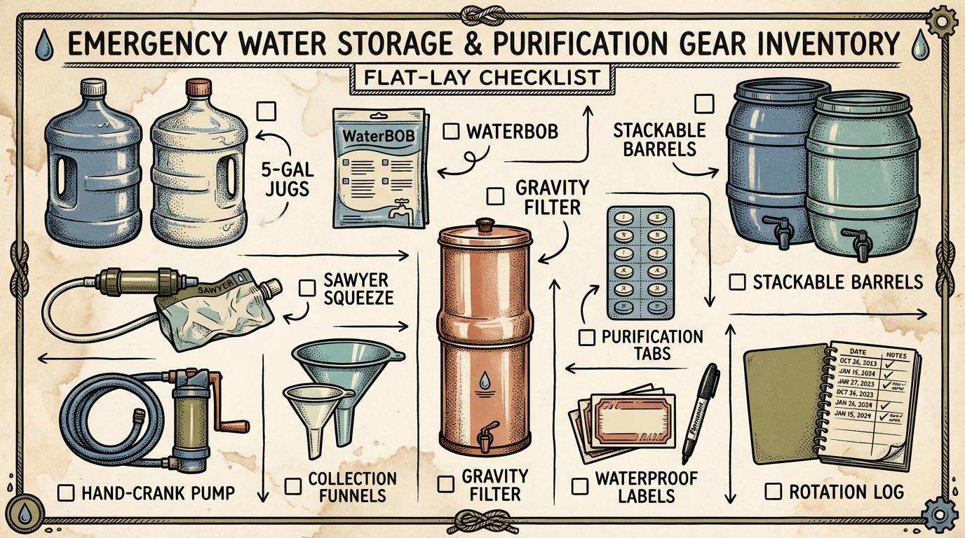Emergency Water Storage Guide gear and supplies